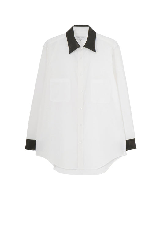 COTTON BROAD LETHER DETAIL SHIRT