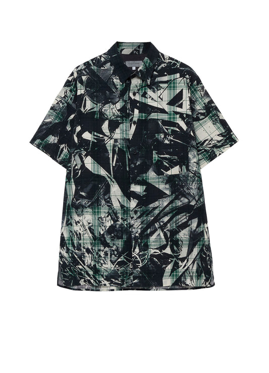 MONOCHROME SCRAP PATTERN PRINTED SHORT SLEEVE BLOUSE