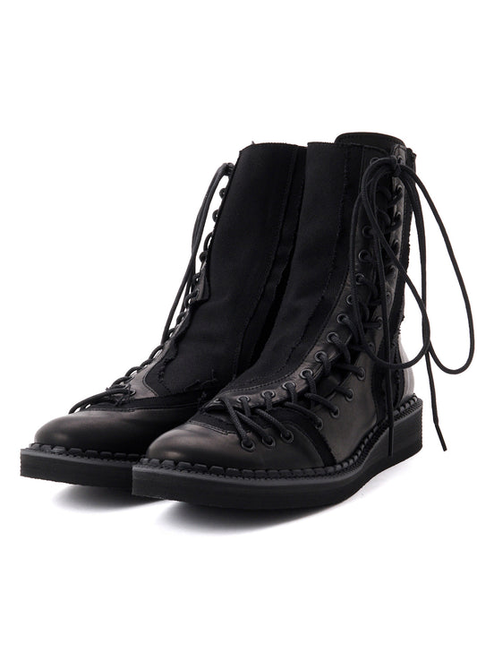 C CANVAS HORSE SIDE LACE-UP BOOTS