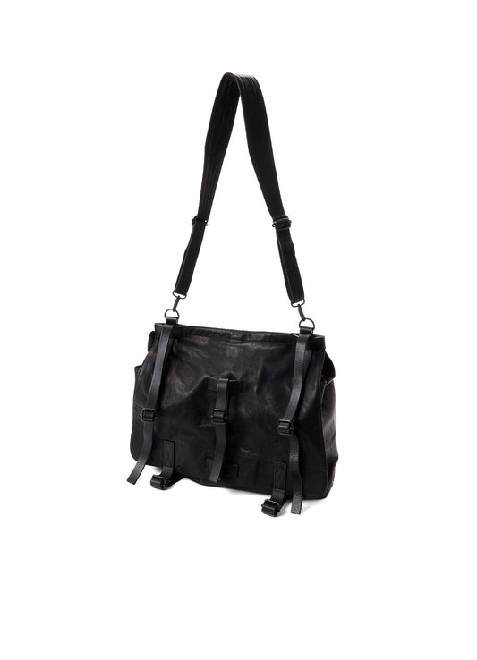 SHRINKED HORSE LEATHER MILITARY SHOULDER BAG