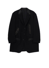 LEATHER ARMY GABARDINE PANEL ZIP JACKET