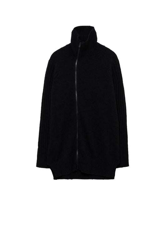 7G PLATING SINGLE JERSEY RIB HIGH NECK ZIP CARDIGAN