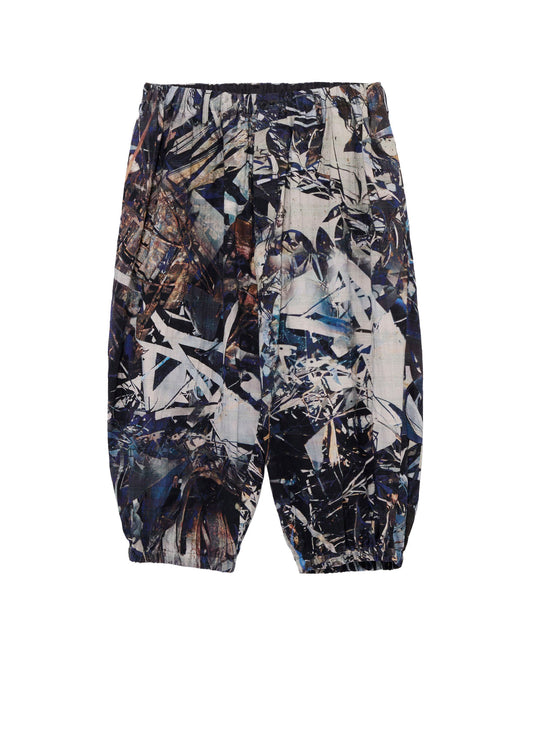 BLUE SCRAP PATTERN PRINTED ELASTIC HEM PANTS
