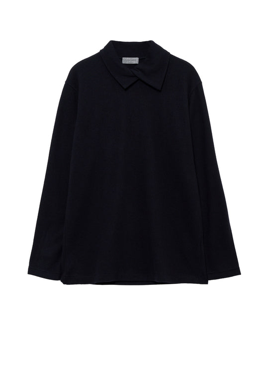 140S WOOL SINGLE JERSEY  LAYERED COLLAR TURTLENECK PO