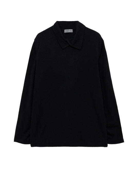 140S WOOL SINGLE JERSEY  LAYERED COLLAR TURTLENECK PO