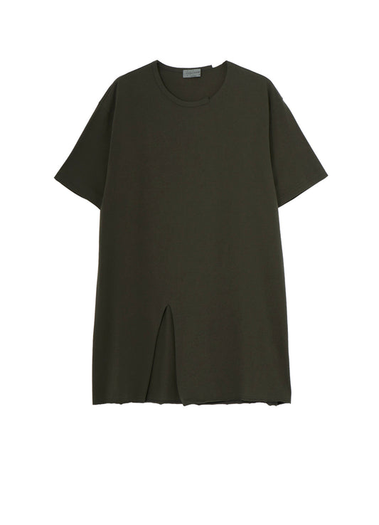 COTTON JERSEY SLIT ROUND NECK SHORT SLV TEE