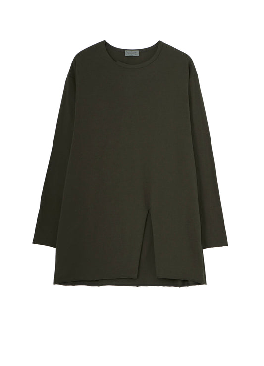 COTTON JERSEY SLIT ROUND NECK LONG SLV TEE