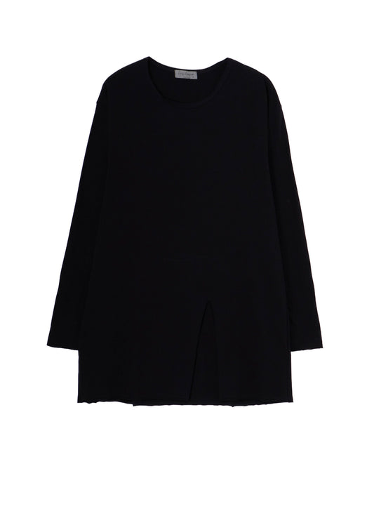 COTTON JERSEY SLIT ROUND NECK LONG SLV TEE