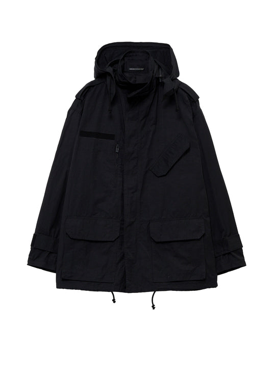 NY SPUN GABARDINE BLACK PACKABLE HOOD BLOUSON