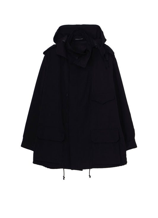WOOL GABARDINE PACKABLE HOOD BLOUSON