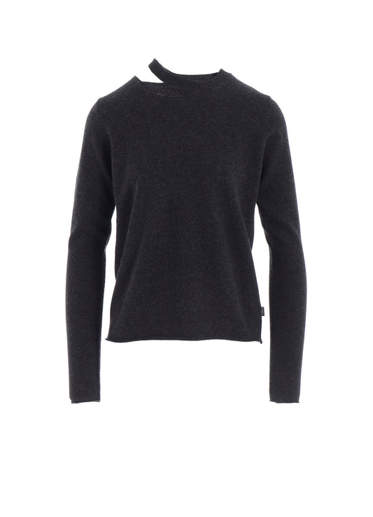 CASHMERE SINGLE JERSEY ROUND NECK SLIT KNIT