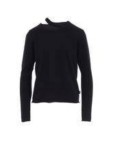 CASHMERE SINGLE JERSEY ROUND NECK SLIT KNIT
