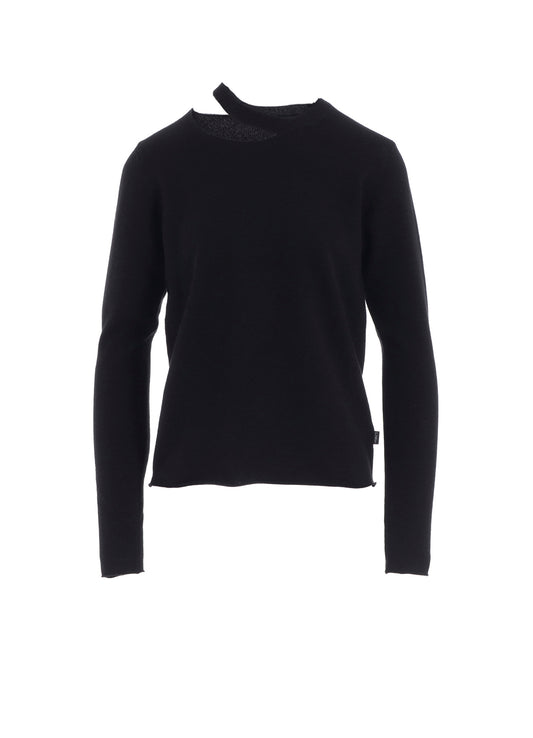 CASHMERE SINGLE JERSEY ROUND NECK SLIT KNIT