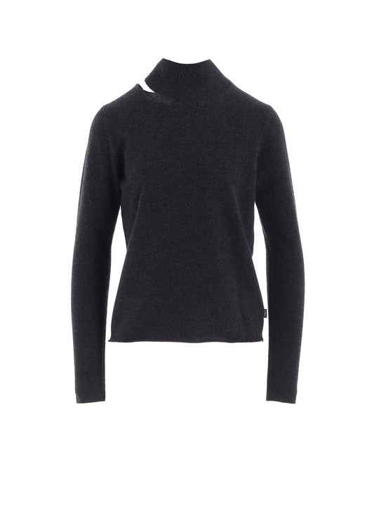 CASHMERE SINGLE JERSEY HIGH NECK SLIT KNIT