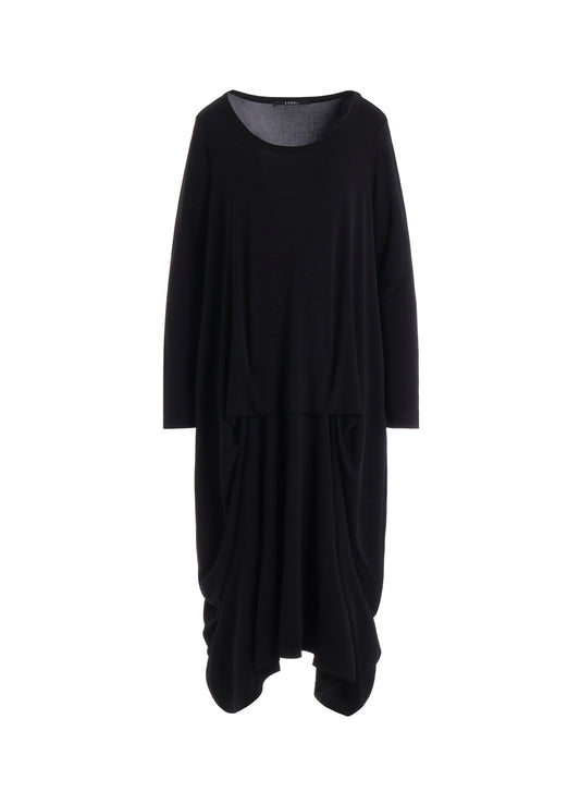 HIGH TWIST SMOOTH RAYON LONG SLEEVE TUCK DRESS