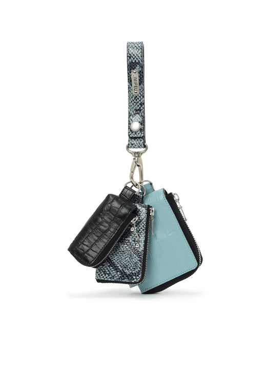 CROC+ SNAKE EMBOSSED LEATHER  3LAYERS POUCH