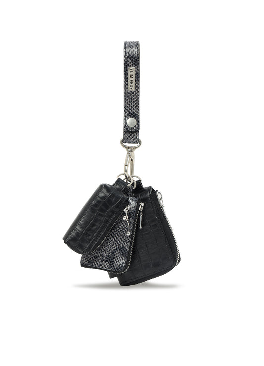 CROC+ SNAKE EMBOSSED LEATHER  3LAYERS POUCH