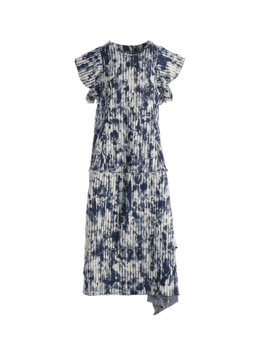 DAMAGED DENIM DESIGNED SLEEVE DRESS