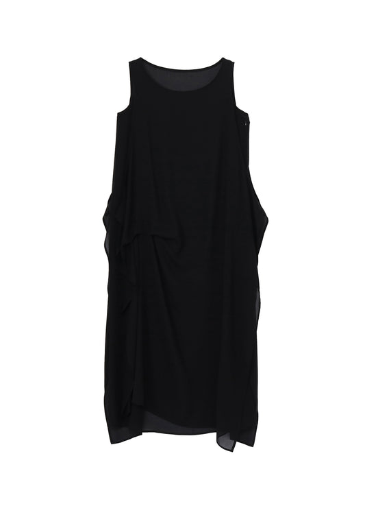 PE GEORGETTE SLEEVELESS SIDE TUCK DRESS