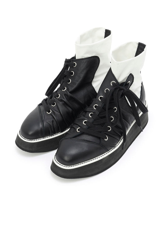 SOFT TANNED LEATHER+ STRETCH TEX DRAPE BOOTS