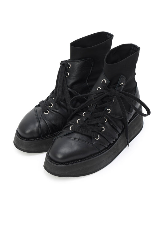 SOFT TANNED LEATHER+ STRETCH TEX DRAPE BOOTS