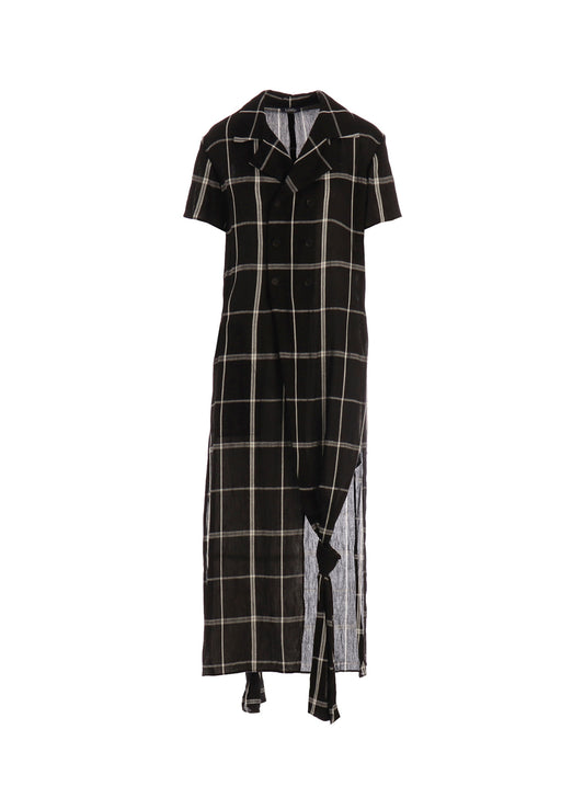 PLAID KHADI DOUBLE FRONT LONG JACKET