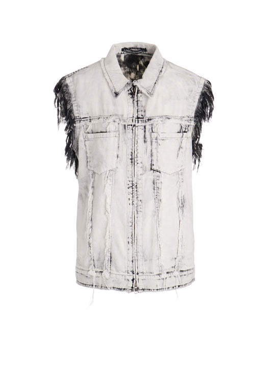 UNIVEN BLEACHED DENIM SLEEVELESS BLOUSON