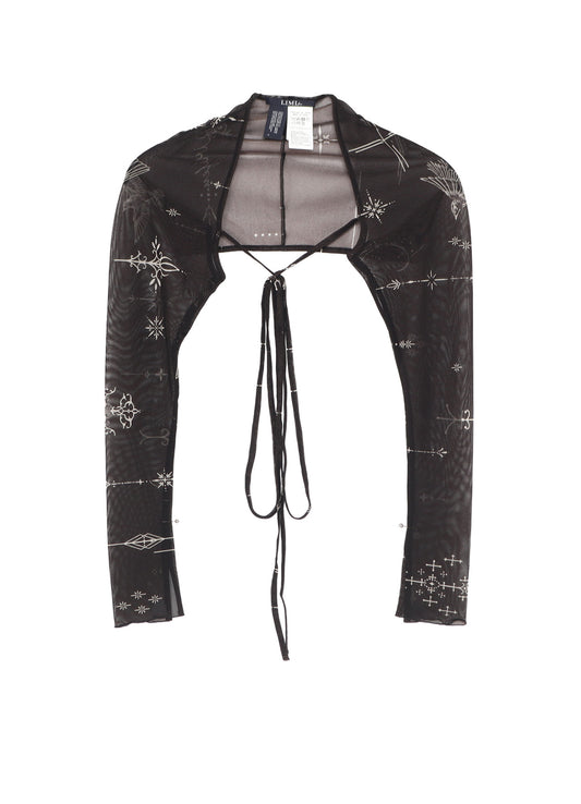 TATTOO PRINTED TULLE SLEEVE SLIT BOLERO