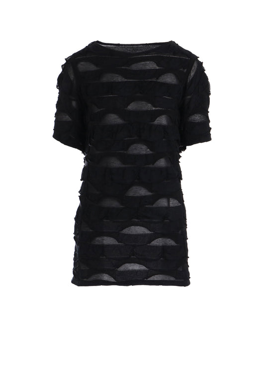 FRILL JACQUARD PANEL DESIGN LONG SLEEVE TEE