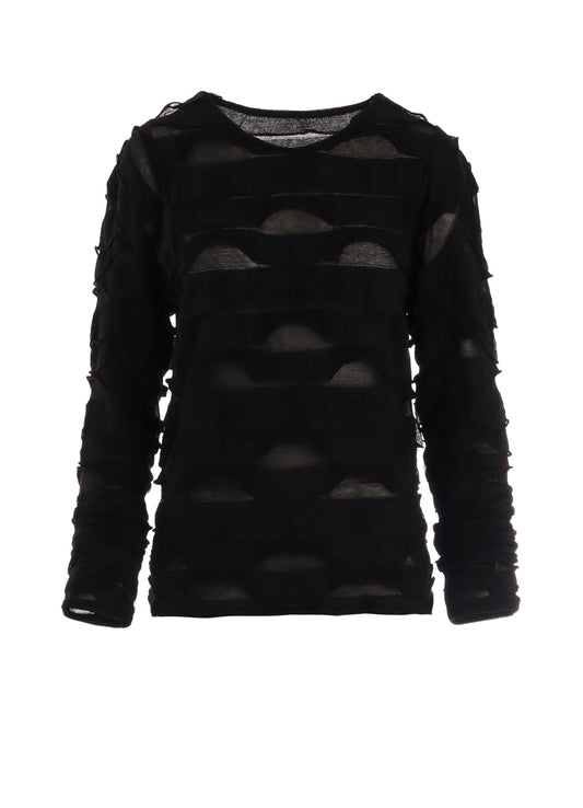 FRILLED JACQUARD  PANEL DESIGN LONG SLEEVE TEE