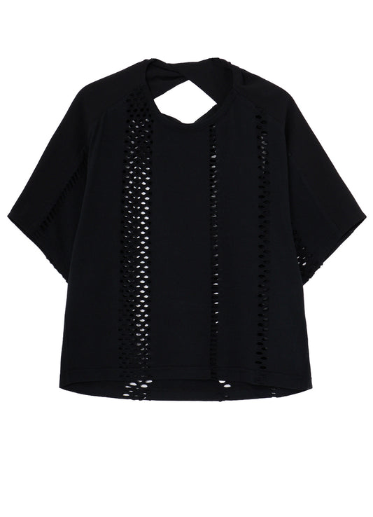 EYELET STRIPES BACK TWIST DETAIL TEE