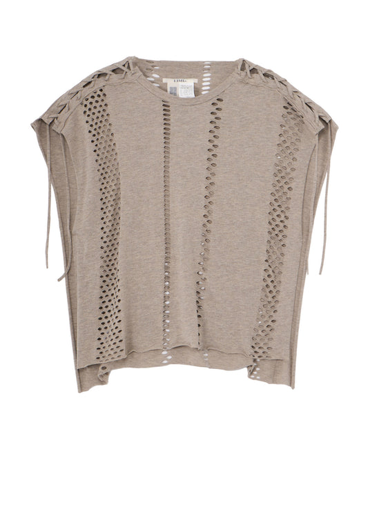 EYELET STRIPES LACE UP SQUARE TEE
