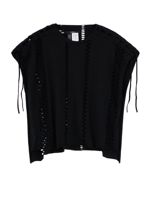 EYELET STRIPES LACE UP SQUARE TEE