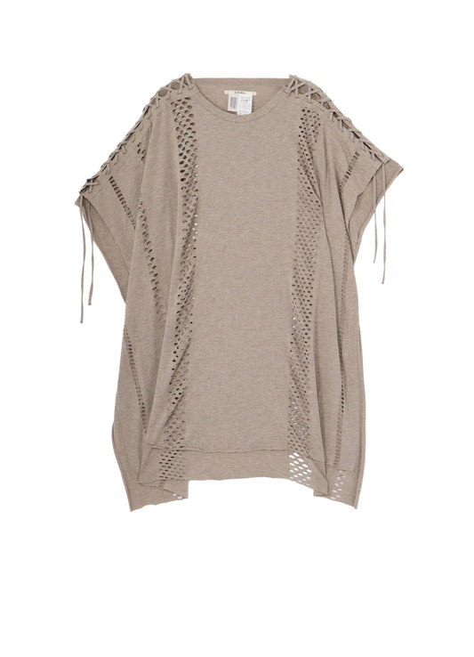 EYELET STRIPES LACE UP ASYMMETRIC TEE