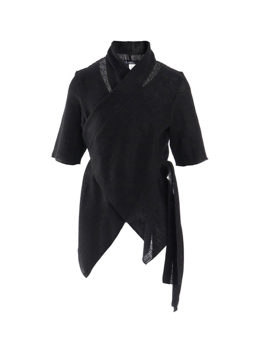 DROP-STITCH STRIPES SCARF DETAIL SHORT CARDIGAN