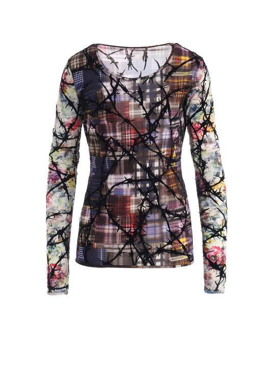 CHECK + FLORAL COMBINATION  TIGHT LONG SLEEVE T