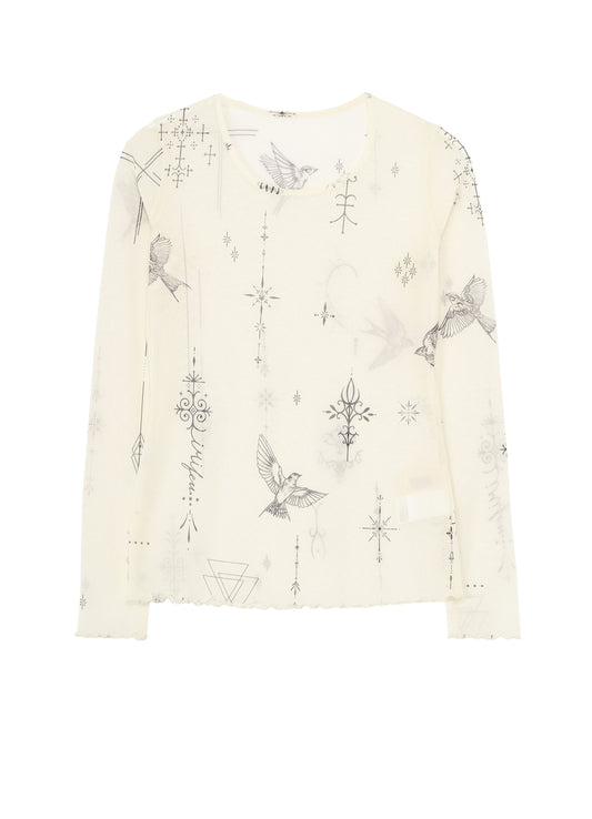 TATTOO PRINTED TULLE TIGHT LONG SLEEVE T