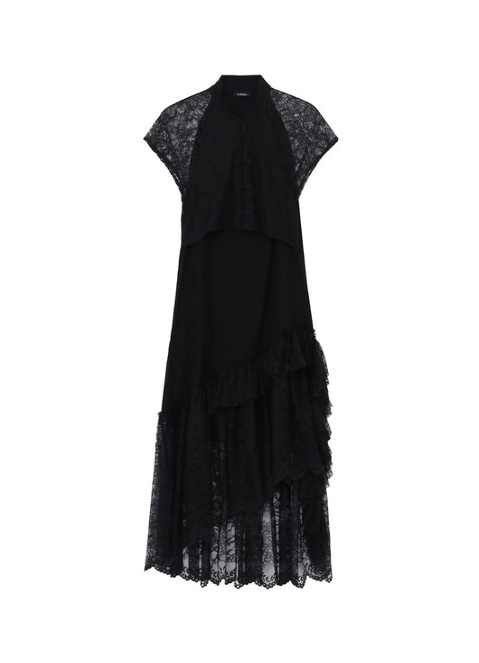 FLOWER LACE+SIGLE JERSEY LACE DETAIL DRESS