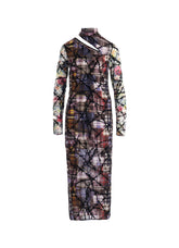 CHECK + FLORAL COMBINATION SLIT DRESS