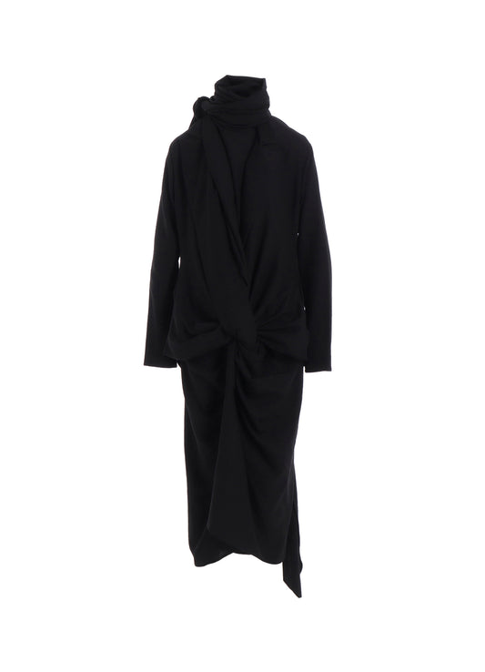 MILLED GABARDINE TWIST DRESS WITH SCARF