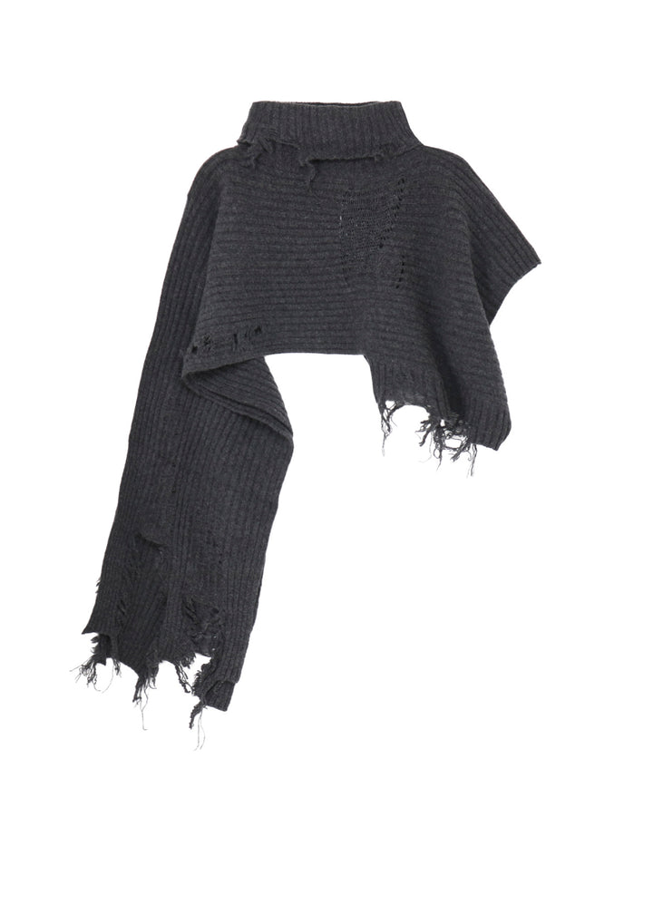 CRUSHED RIB DAMAGED 2WAY WOOL SCARF