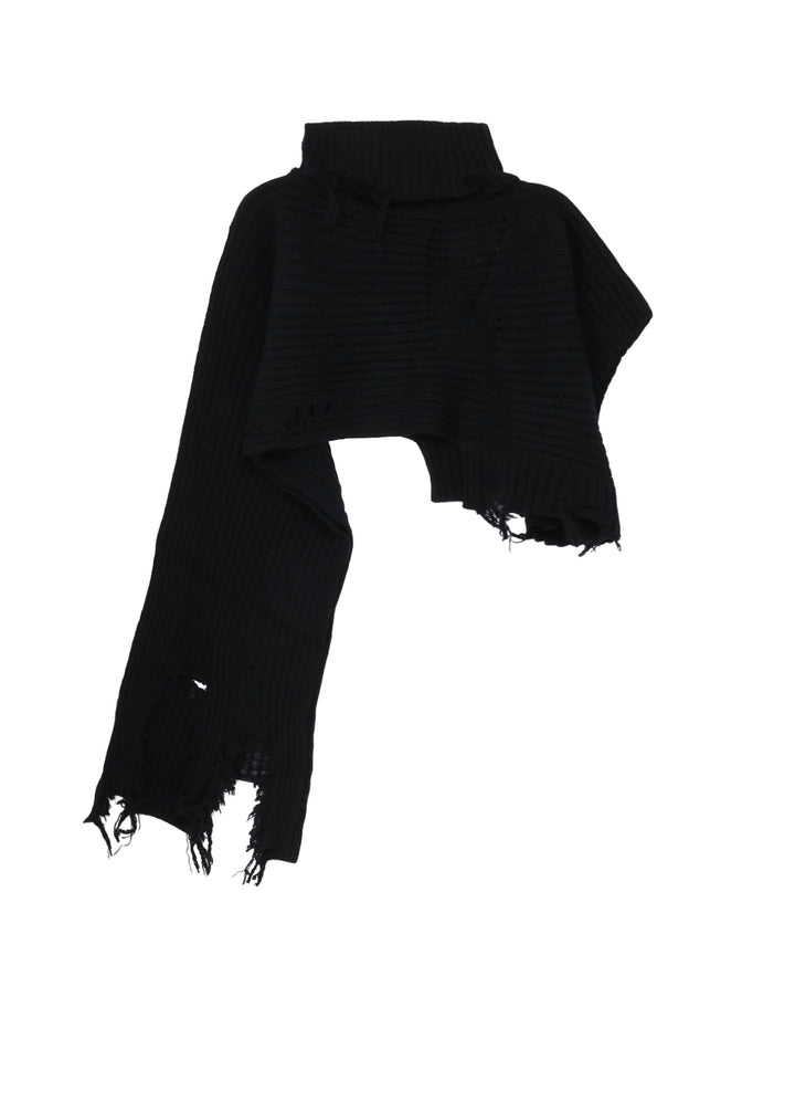 CRUSHED RIB DAMAGED 2WAY WOOL SCARF