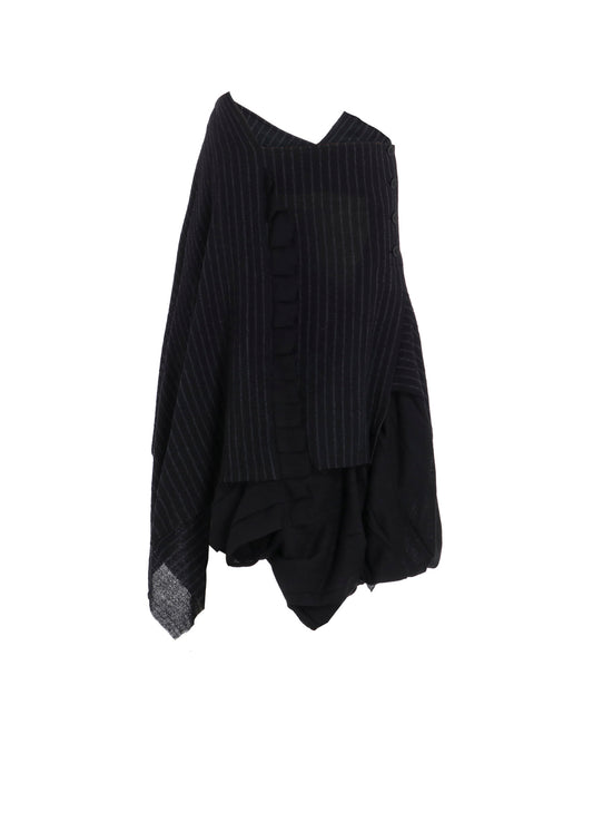 STRIPE GAUZE PLEATS CONBINATION SKIRT