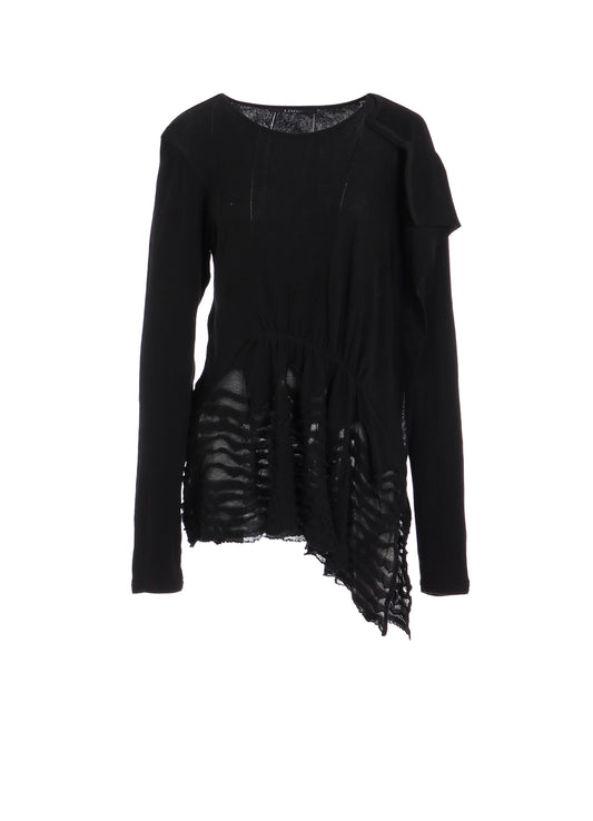 FRILLED JACQUARD GATHER ASYMMETRY T-SHIRT