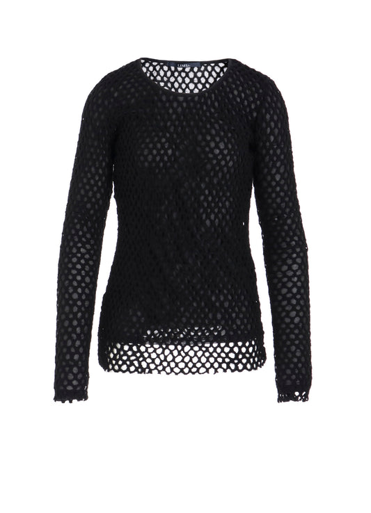 HOLE JACQUARD + CHIFFON TIGHT LONG SLEEVE T-SHIRT