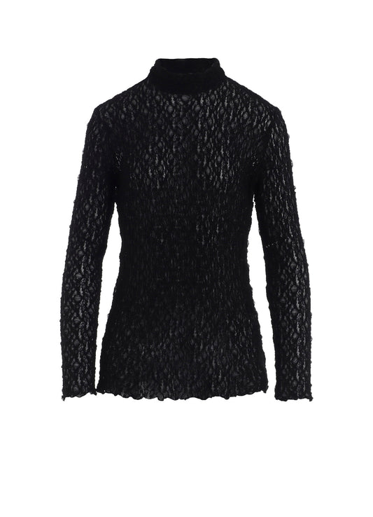 FLOWER SHIRRING HIGH NECK PULLOVER