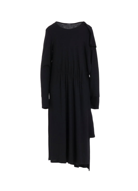 WOOL SMOOTH GATHER ASYMMETRY DRESS