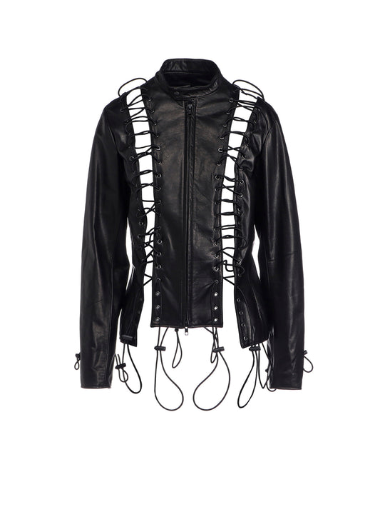 COW LEATHER LACE-UP JACKET