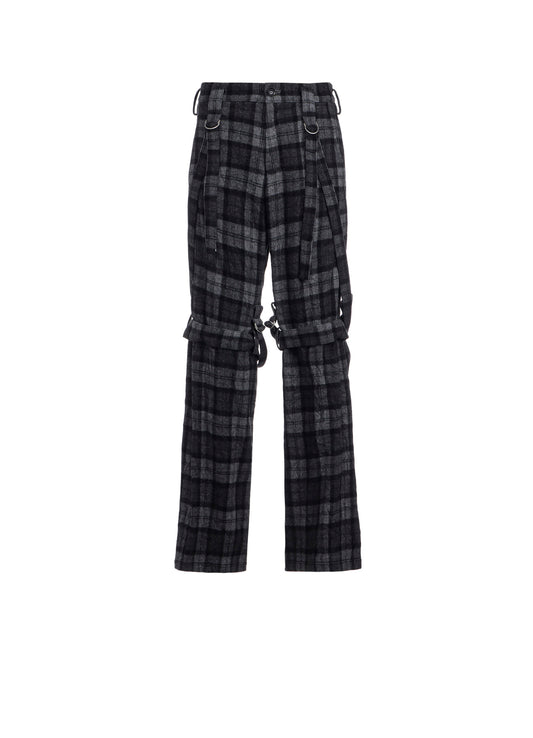 PLAID FLANNEL STRAP DETAIL PANTS