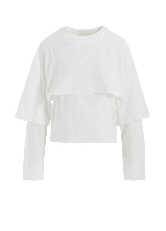 TUCK JACQUARD LAYERED SEPARATE LONG SLEEVE T-SHIRT